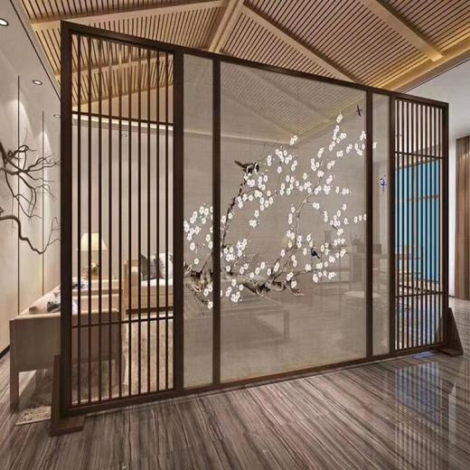 【河池定制】中式仿木纹不锈钢屏风隔断 室内外装饰的雅致新选择
